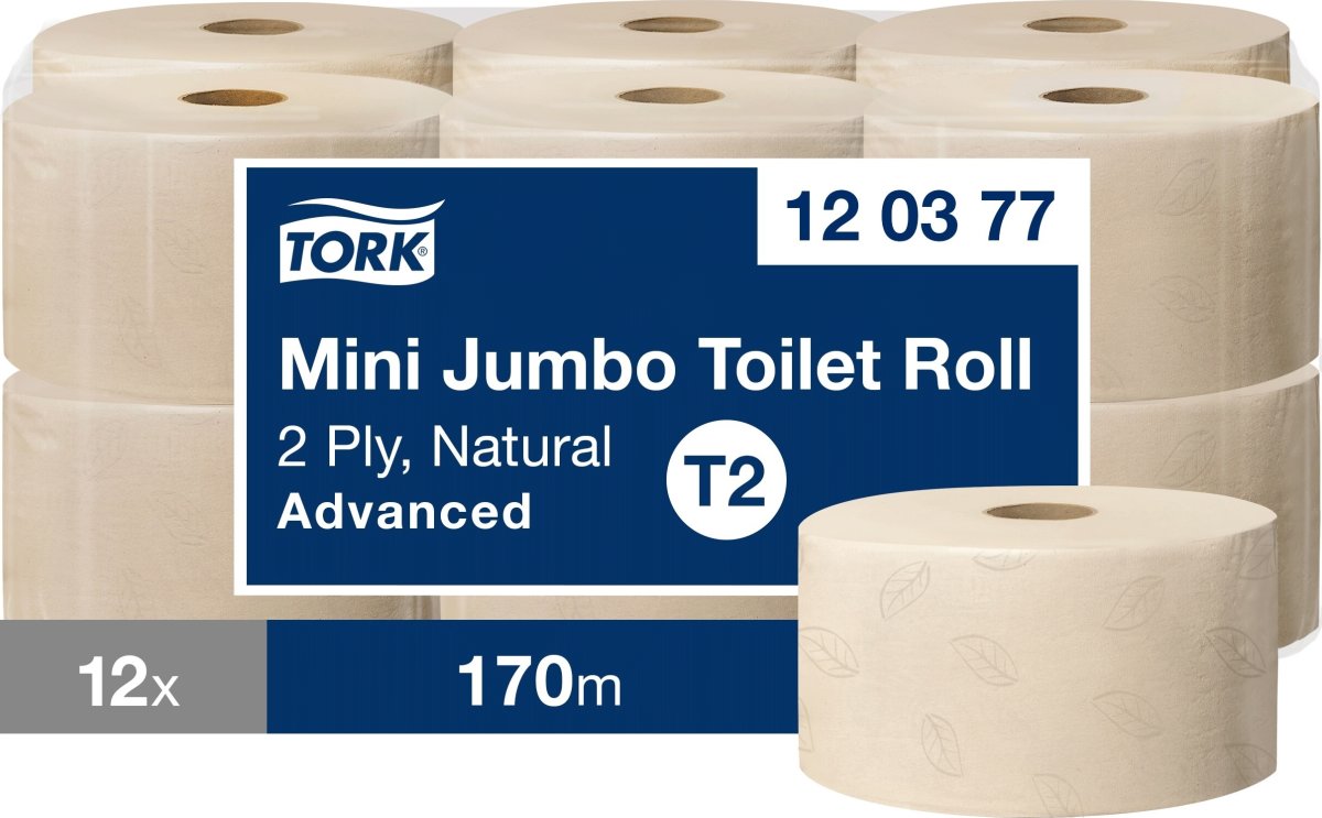 Tork T2 Adv Mini Jumbo Toiletpapir, Natur, 12 rl