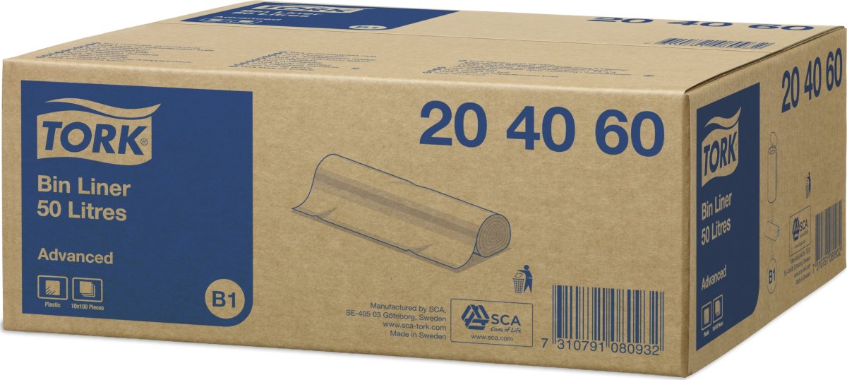 Tork B1 Affaldsposer, 50 L, Klar