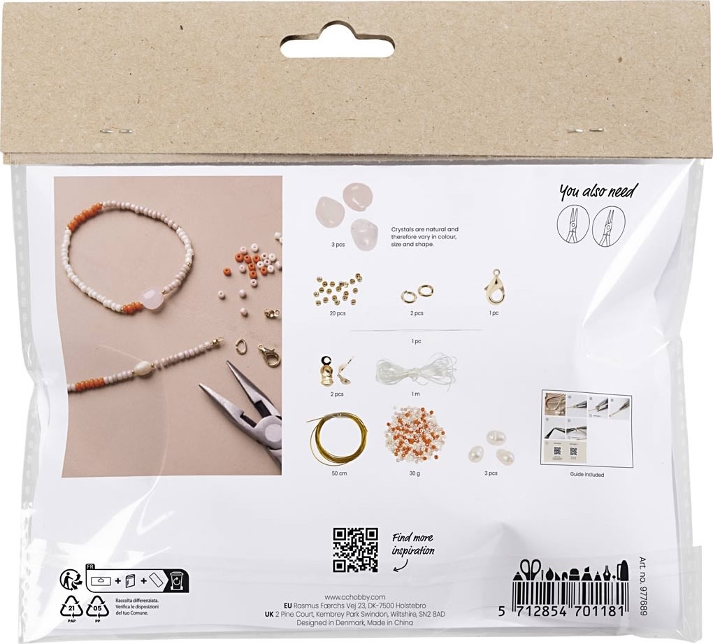 Mini DIY Kit Smykker halskæde+armbånd m/rosakvarts