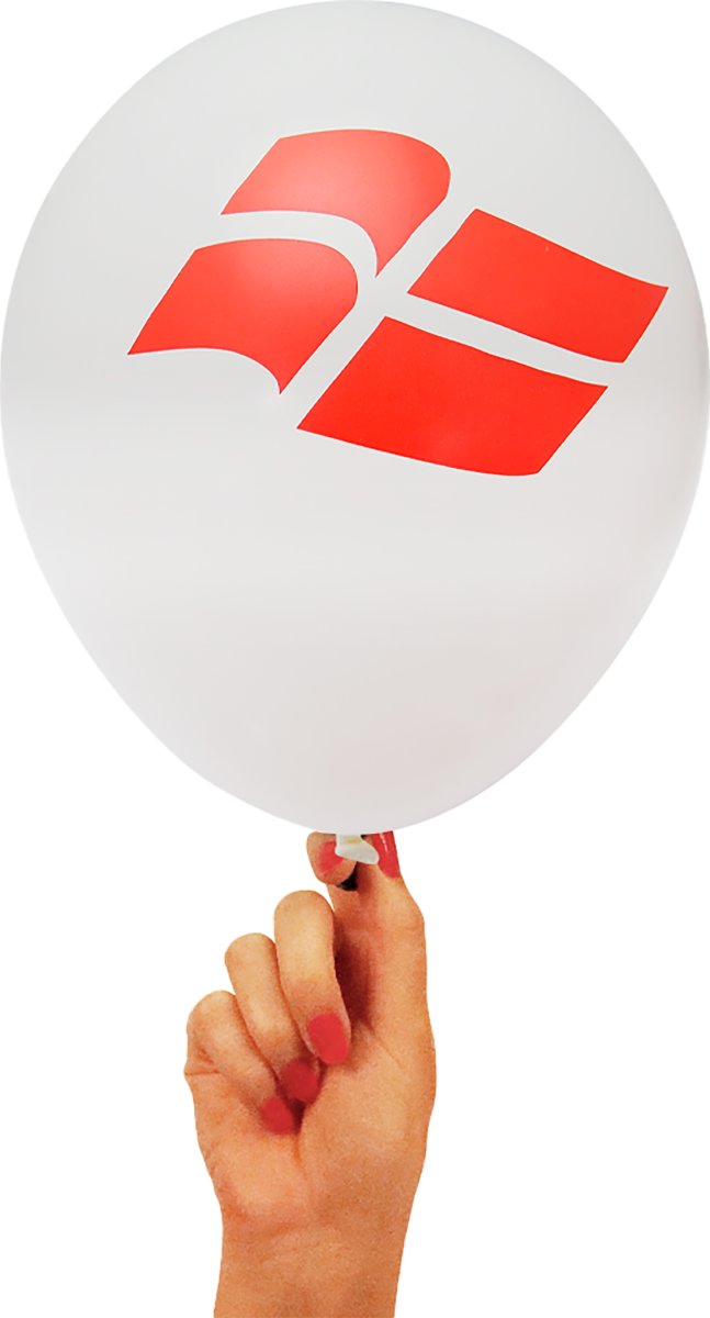 Ballon, hvid med flag, Dannebrog, 25 cm, 6 stk.