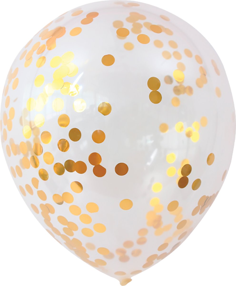 Ballon med konfetti, guld, 30 cm, 5 stk.