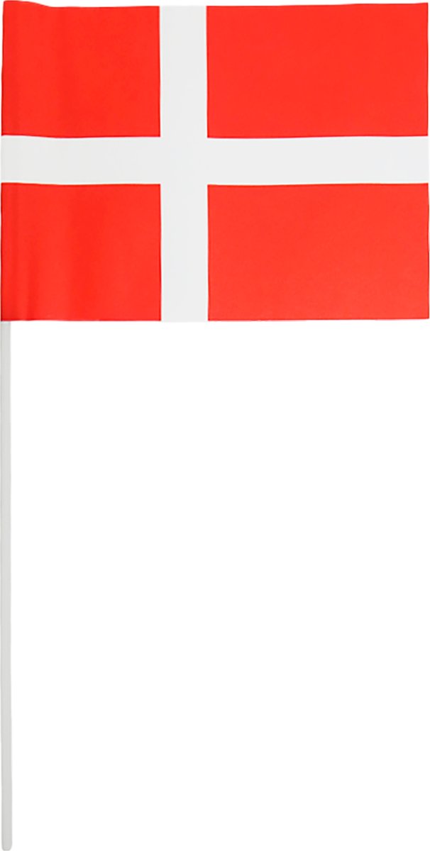 Papirflag på plastpind, Dannebrog, H40 cm, 10 stk.