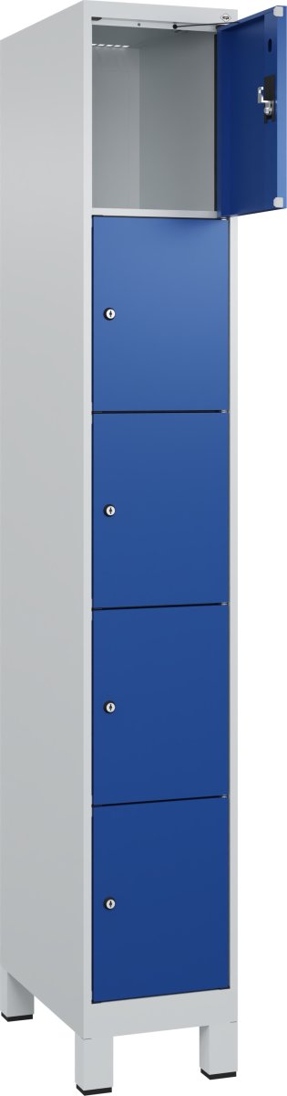 CP garderobeskab,1x5 rum, Ben, Cylinderlås,Grå/Blå