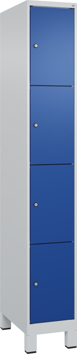 CP garderobeskab, 1x4 rum, Ben,Cylinderlås,Grå/Blå