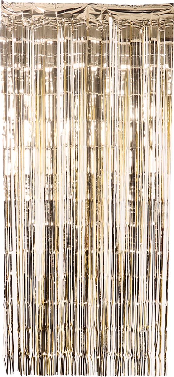 Lametta gardin med selvklæb, guld, 90 x 250 cm.