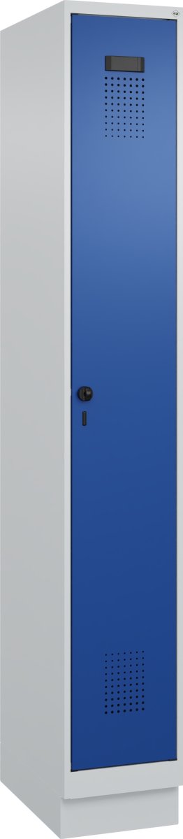 CP garderobeskab, 1x1 rum, Sokkel,Hængelås,Grå/Blå