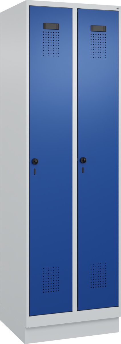 CP garderobeskab, 2x1 rum, Sokkel,Hængelås,Grå/Blå