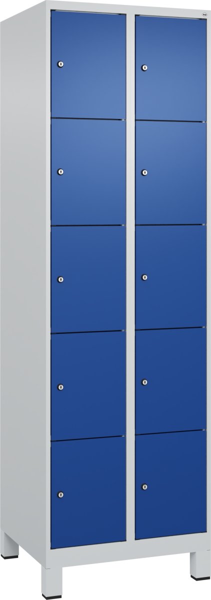 CP garderobeskab, 2x5 rum, Ben,Cylinderlås,Grå/Blå