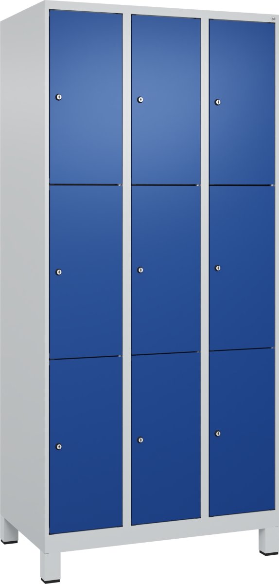 CP garderobeskab, 3x3 rum, Ben,Cylinderlås,Grå/Blå