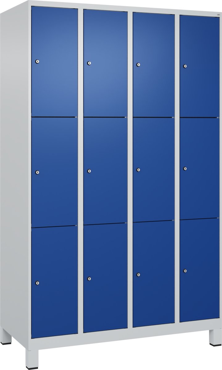 CP garderobeskab, 4x3 rum, Ben,Cylinderlås,Grå/Blå