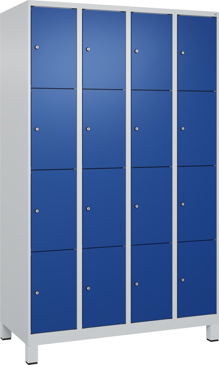 CP garderobeskab, 4x4 rum, Ben,Cylinderlås,Grå/Blå