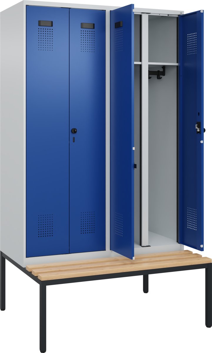 CP garderobeskab,2x(1x2) rum,Bænk,Hængelås,Grå/Blå