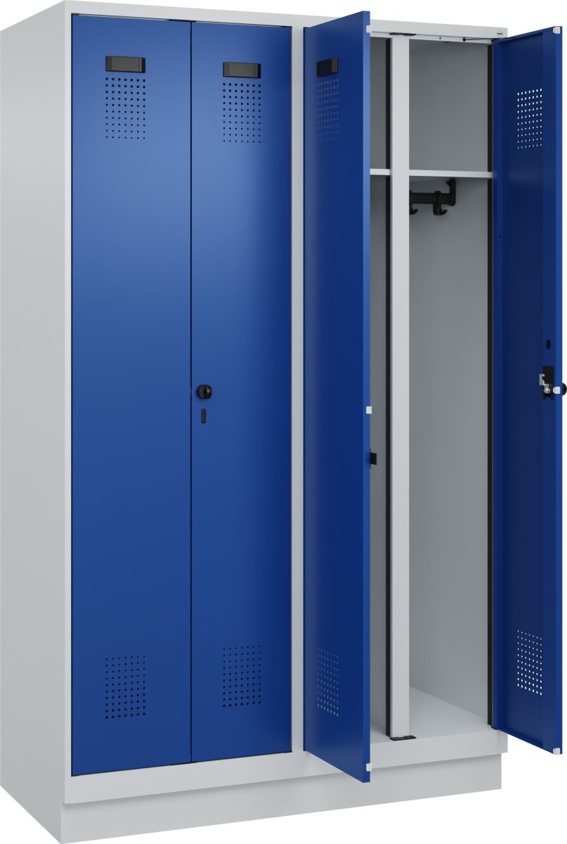 CP garderobeskab,2x(1x2)rum,Sokkel,Hængelå,Grå/Blå