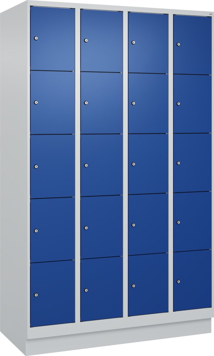 CP garderobeskab,4x5rum,Sokkel,Cylinderlås,Grå/Blå