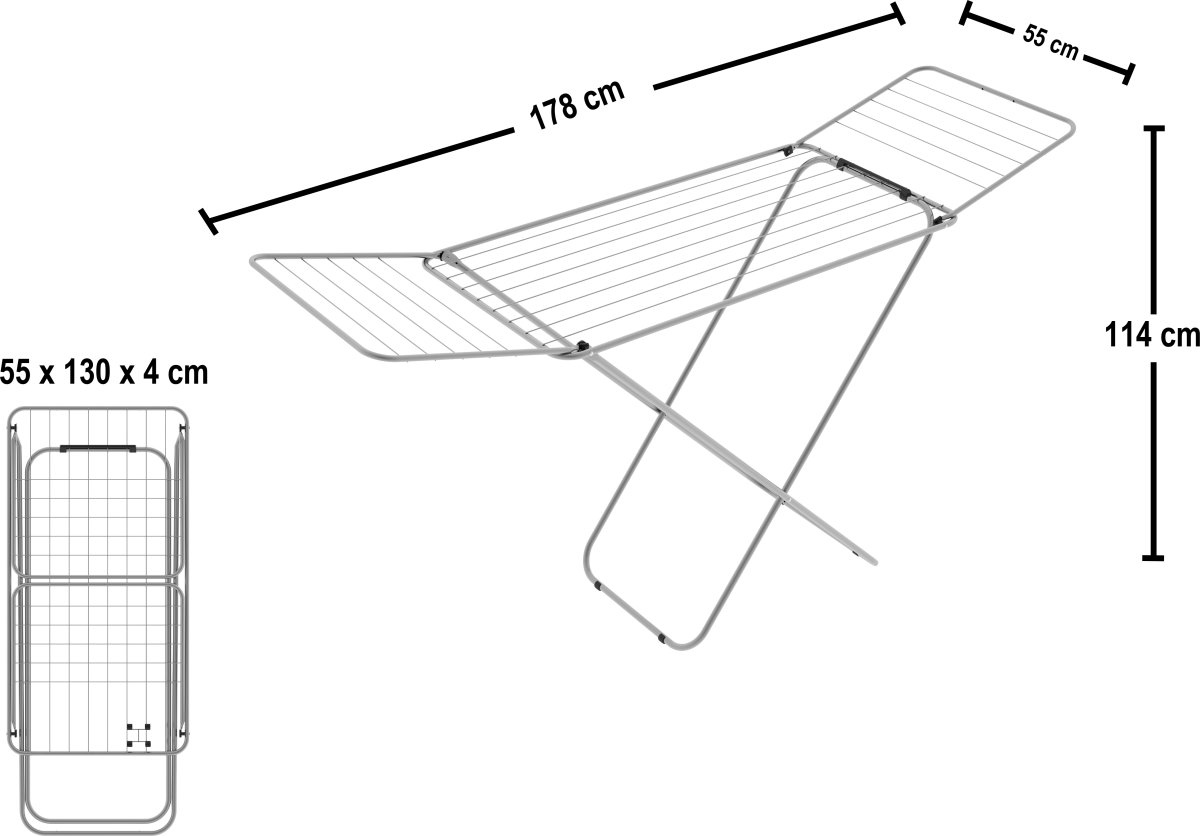 Tørrestativ med vinger, 18 m tørreplads