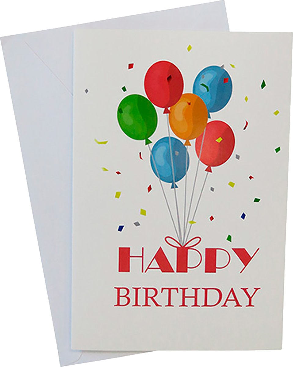 Kort m. kuvert, Balloner/Happy Birthday, 11x17 cm