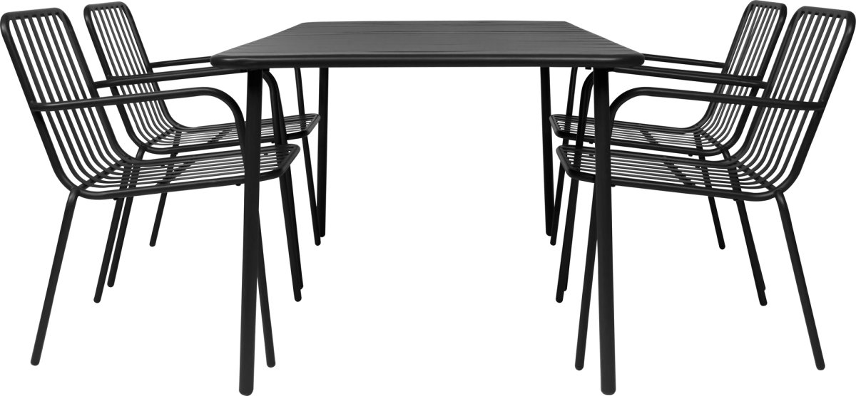 OUTDOOR Havemøbelsæt, bord m/4 stole+hynder, Sort