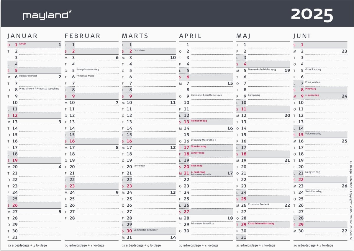 Mayland 2025 Moderne kontorkalender, A5