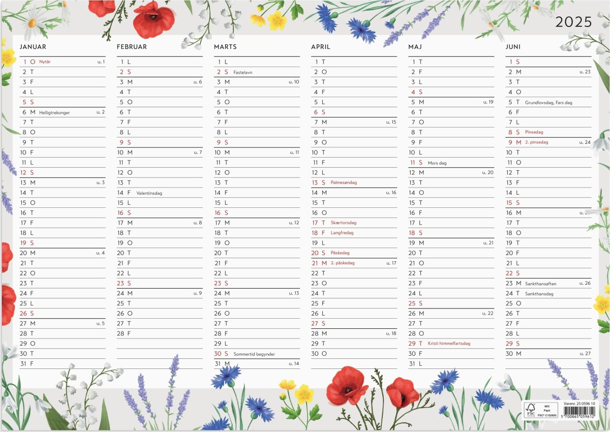 Mayland 2025 Vægkalender, blomster, A3