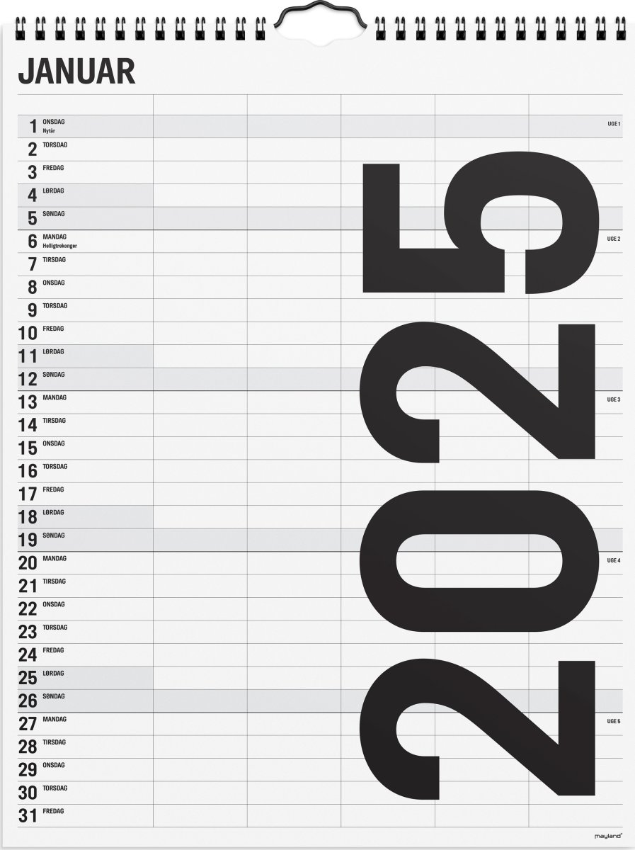 Mayland 2025 Black/White Familiekalender, 5 kol.