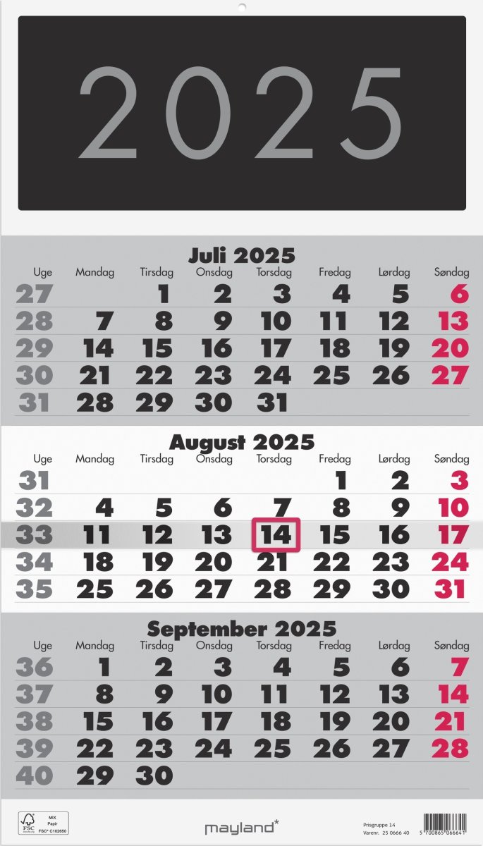 Mayland 2025 Triplanner Vægkalender