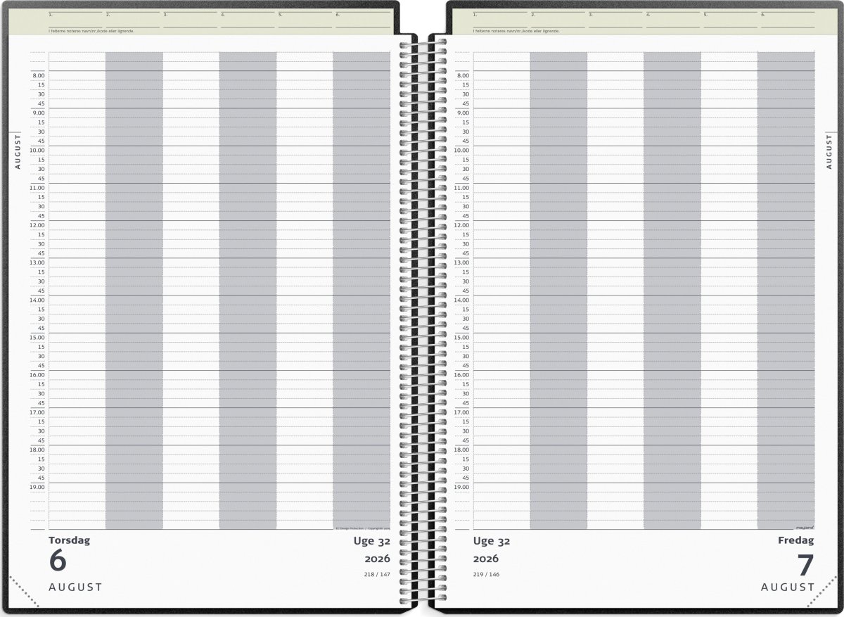 Mayland 2026 Aftalekalender, 6 kolonner