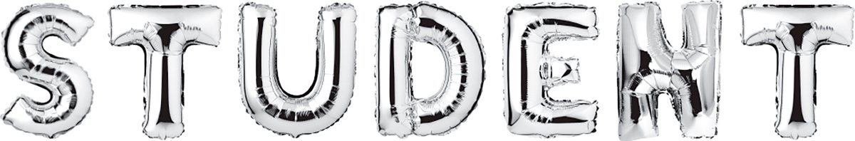 Ballon, folie, student sølv bogstaver, 56 cm