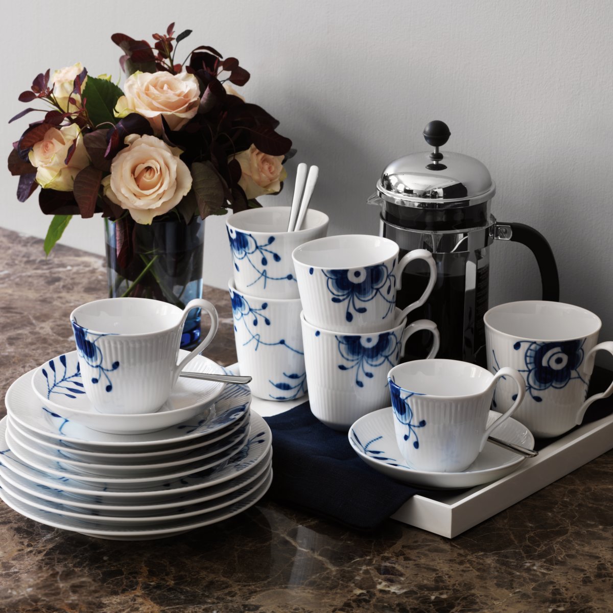 Royal Copenhagen Blå Mega Riflet Krus 38cl, 2 stk