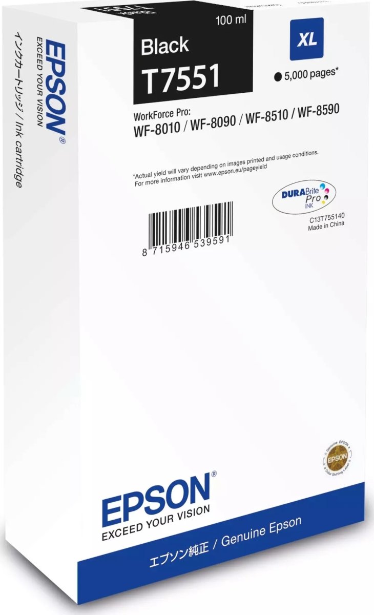 Epson T7551 XL Blækpatron, sort, 5000 sider