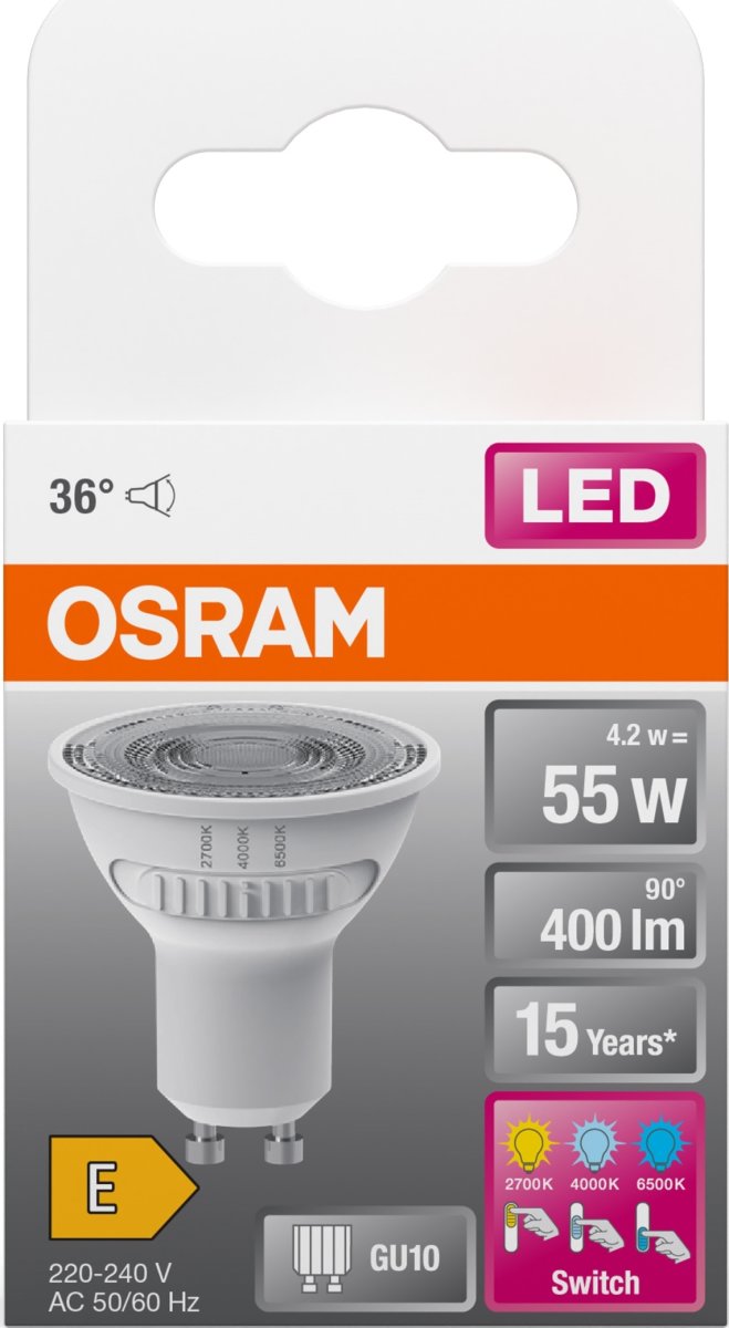 Osram LED Spotpære klar GU10, 4,2W=55W