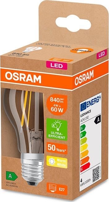 Osram LED Standardpære klar E27, 4W=60W