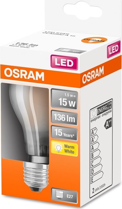 Osram Retro LED Standardpære mat E27, 1,5W=15W