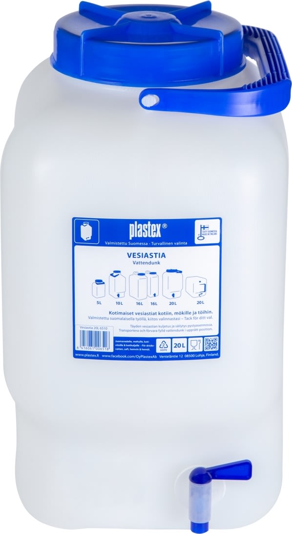 Plastex Vanddunk 20 liter m/hane, Fødevaregodkendt