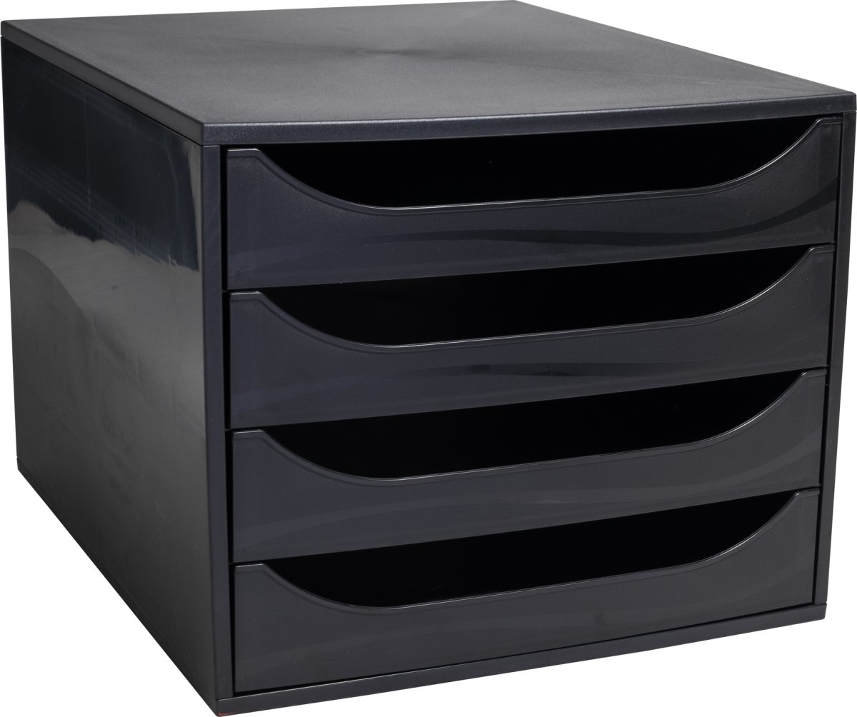Exacompta Ecobox Skuffekabinet, 4, sort/sort