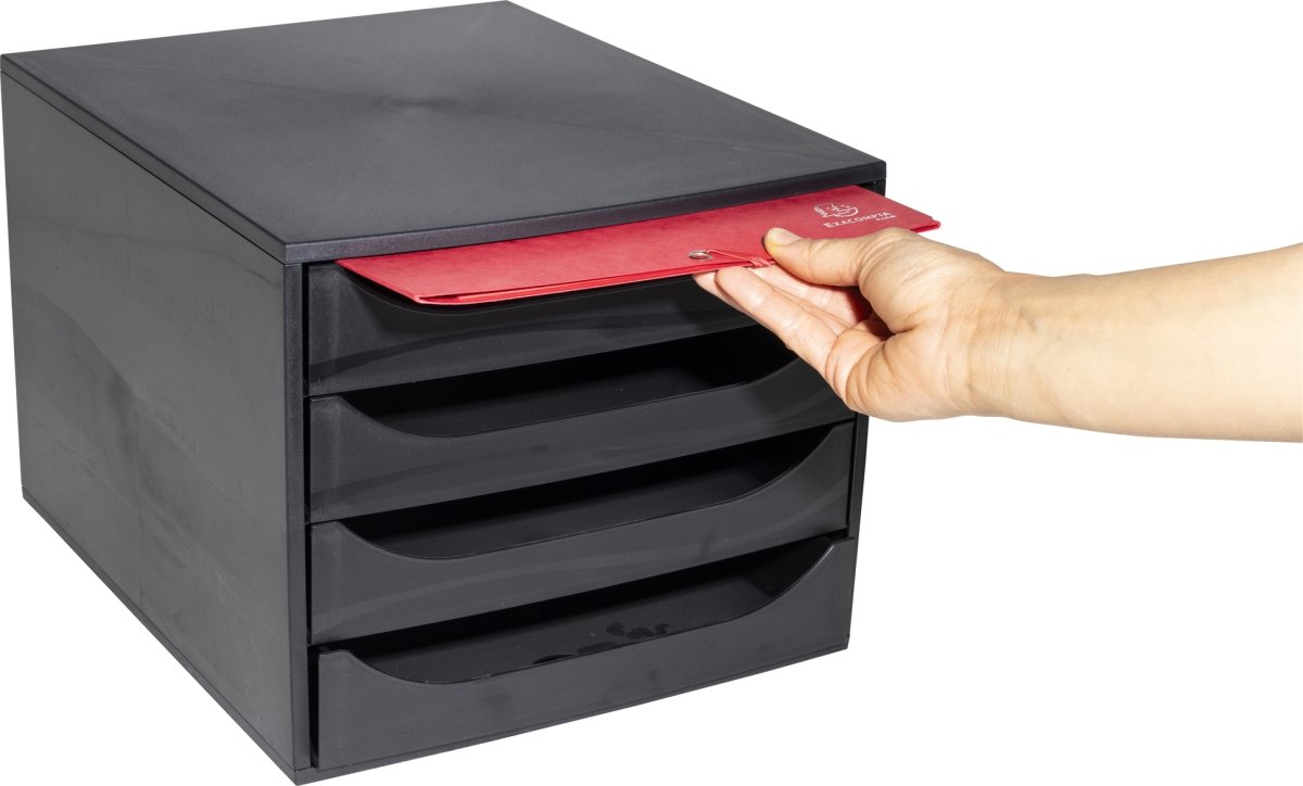 Exacompta Ecobox Skuffekabinet, 4, sort/sort