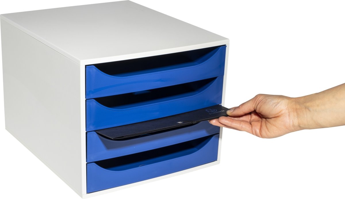 Exacompta Ecobox Skuffekabinet, 4, grå/blå