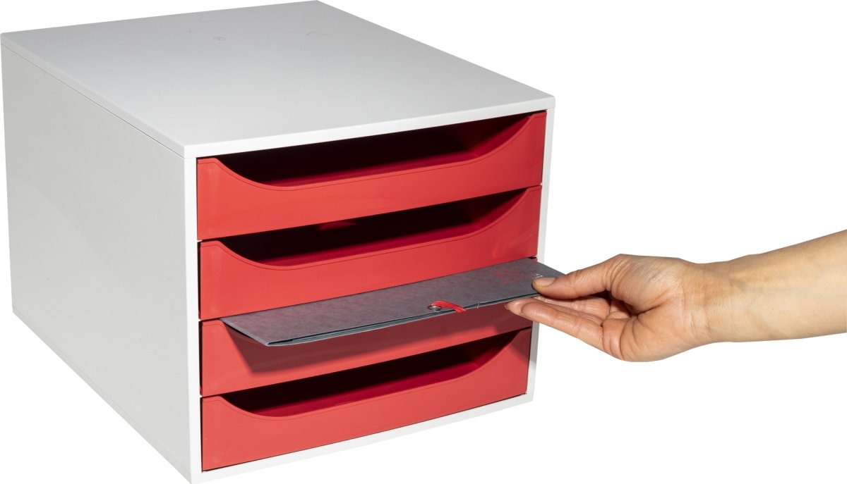 Exacompta Ecobox Skuffekabinet, 4, grå/rød