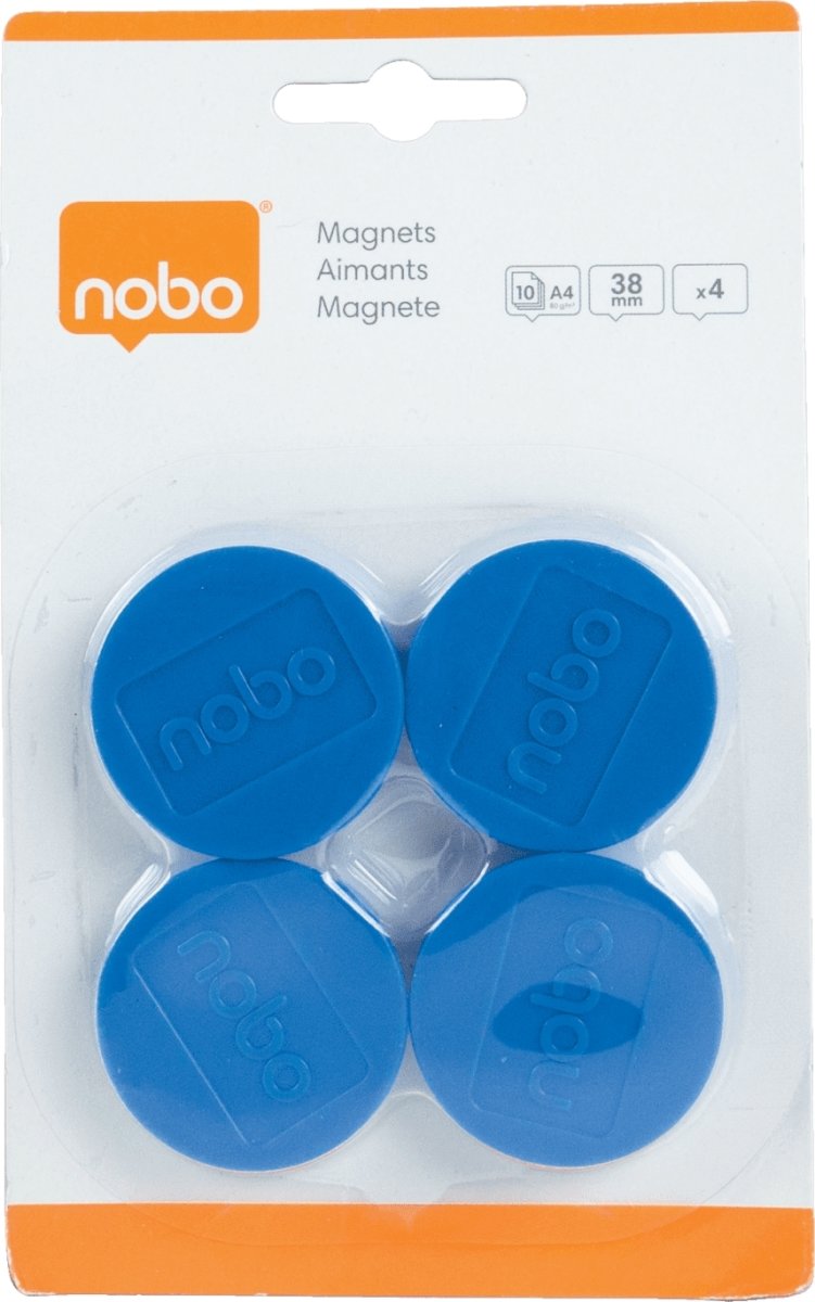 Nobo whiteboard magneter Ø38 mm, blå, 4 stk.