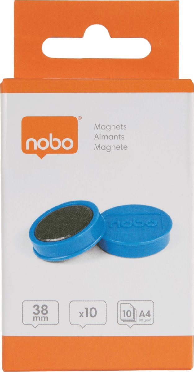 Nobo whiteboard magneter Ø38 mm, blå, 10 stk.