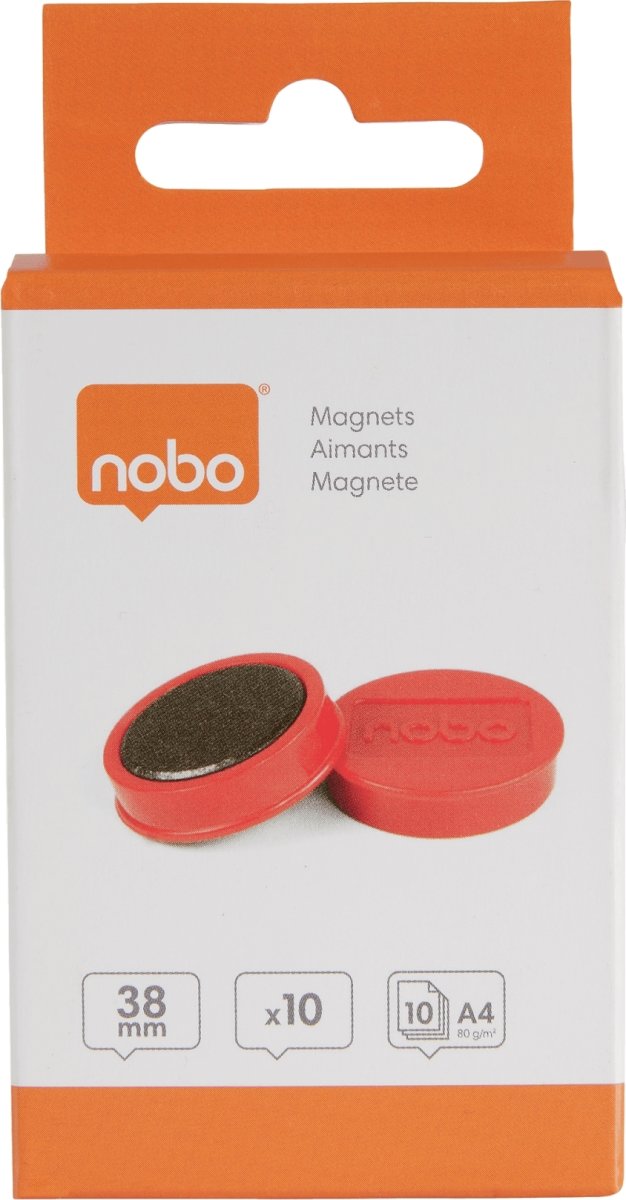 Nobo whiteboard magneter Ø38 mm, rød, 10 stk.
