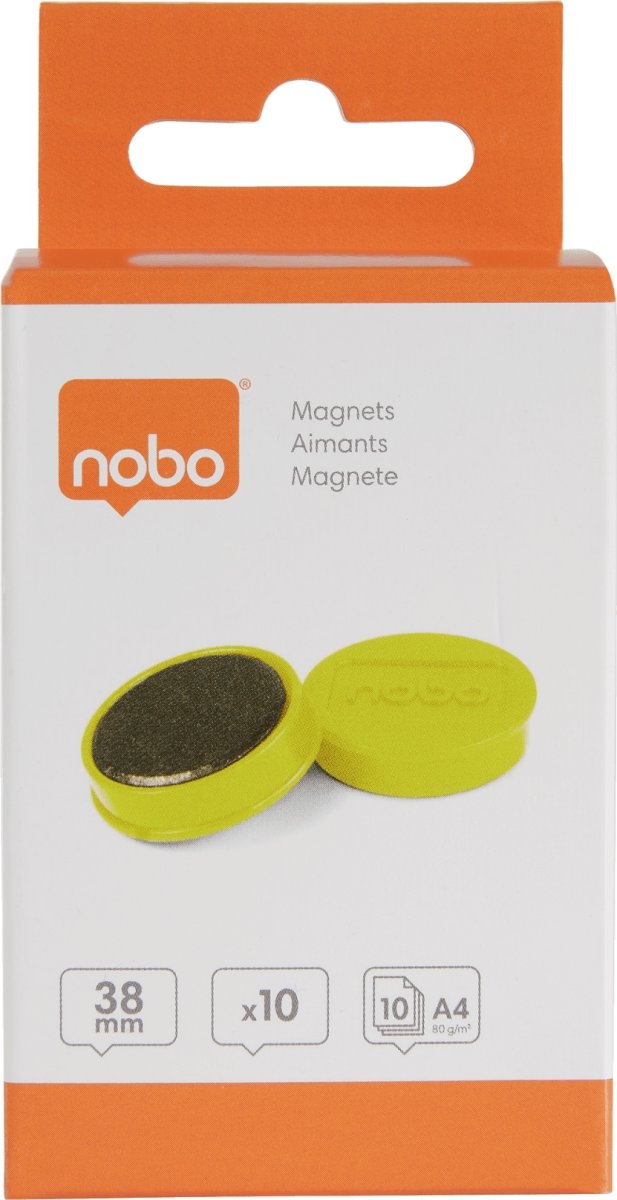 Nobo whiteboard magneter Ø38 mm, gul, 10 stk.