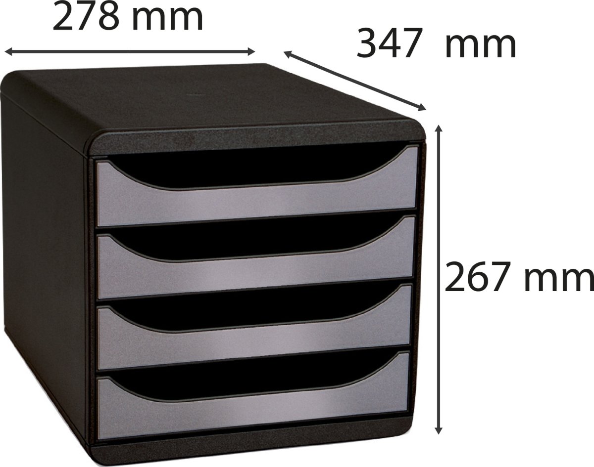 Exacompta Big-Box Skuffekabinet, 4, sort/sølv