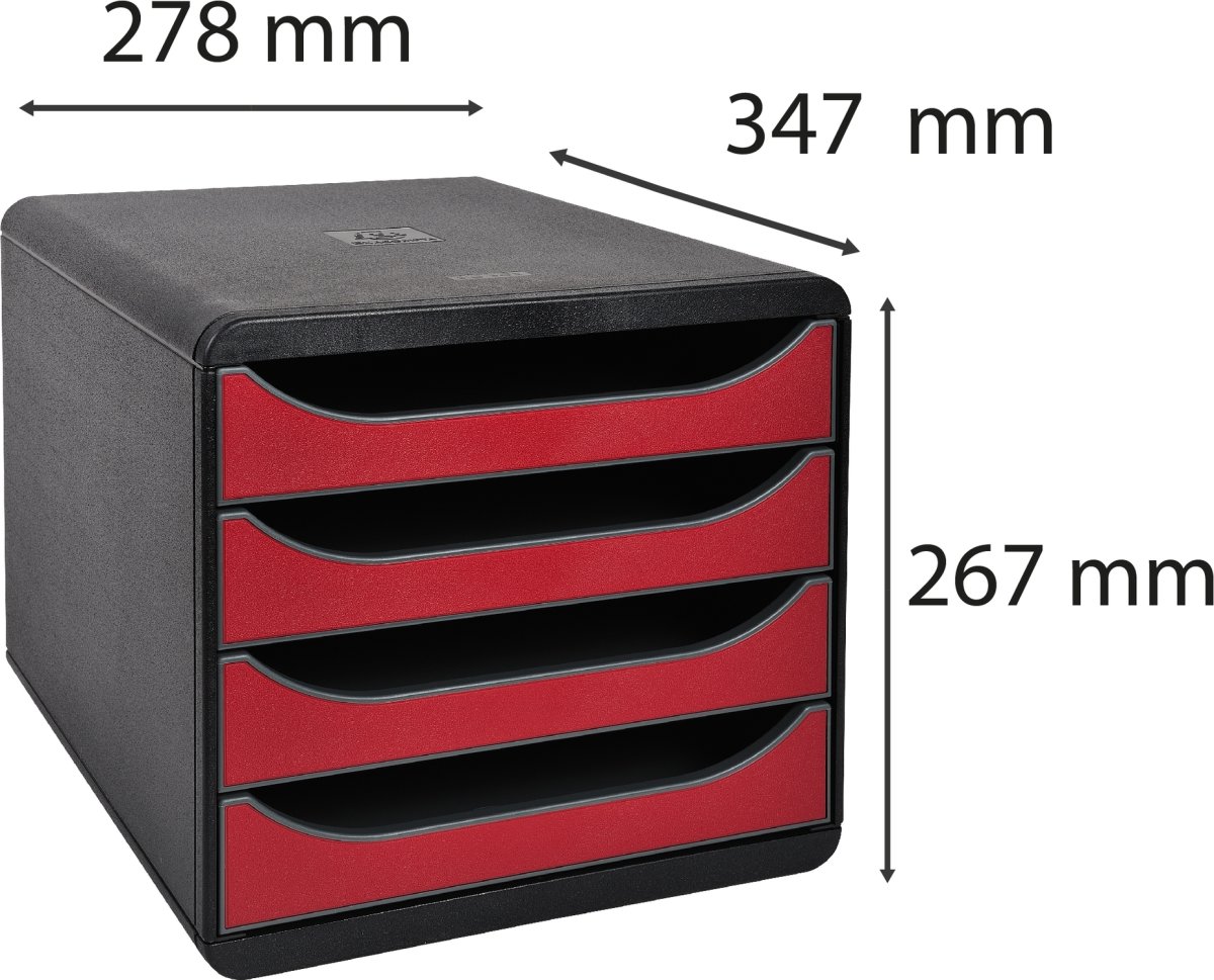 Exacompta Big-Box Skuffekabinet, 4, sort/rød