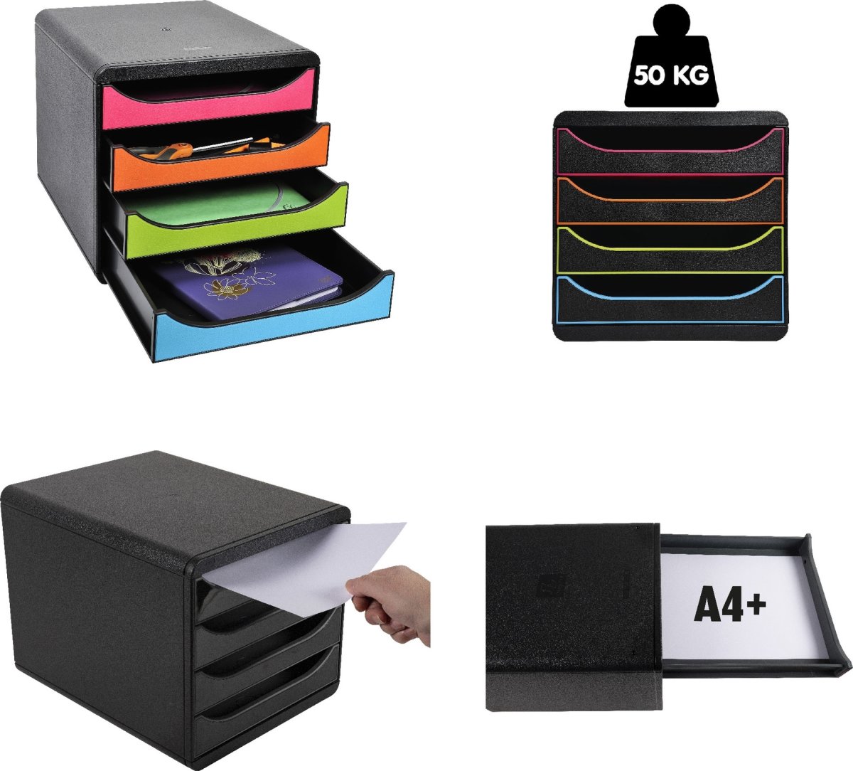 Exacompta Big-Box Skuffekabinet, 4, sort/lilla