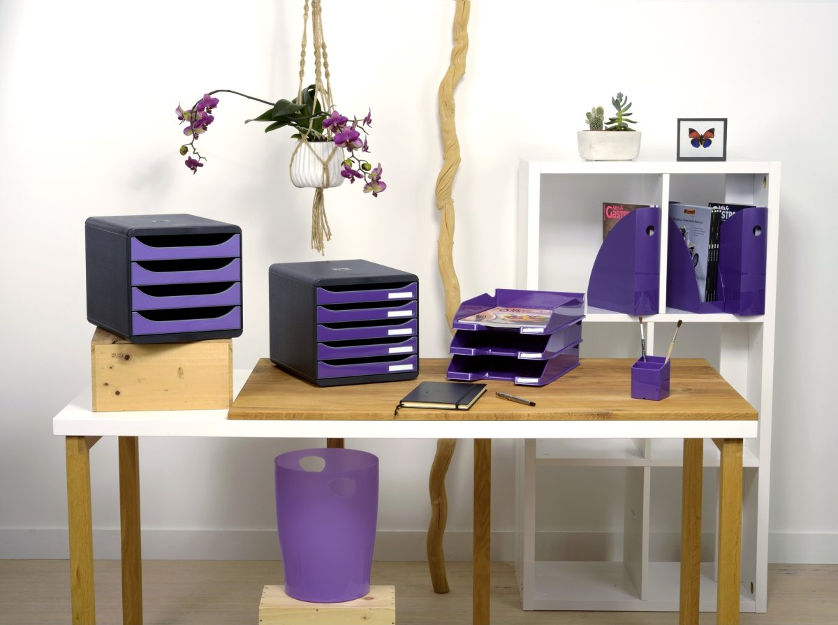 Exacompta Big-Box Skuffekabinet, 4, sort/lilla