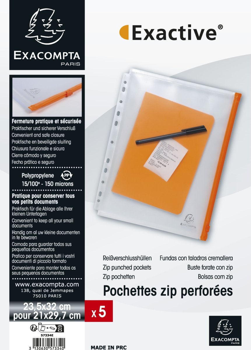 Exacompta Exactive Lynlåslommer, A4, 5 stk.