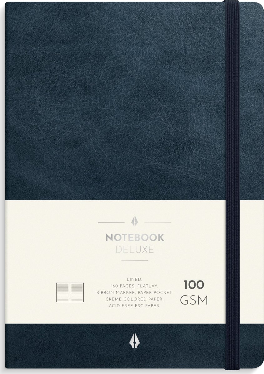 Burde Deluxe Notesbog, A5, linjeret, blue