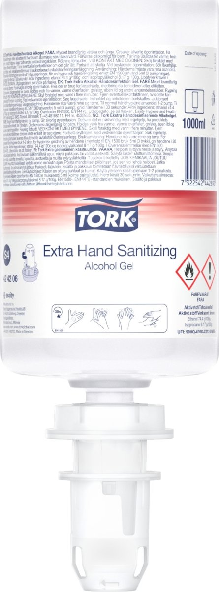 Tork S4 Premium Hånddesinfektion 80%, Gel, 1 L