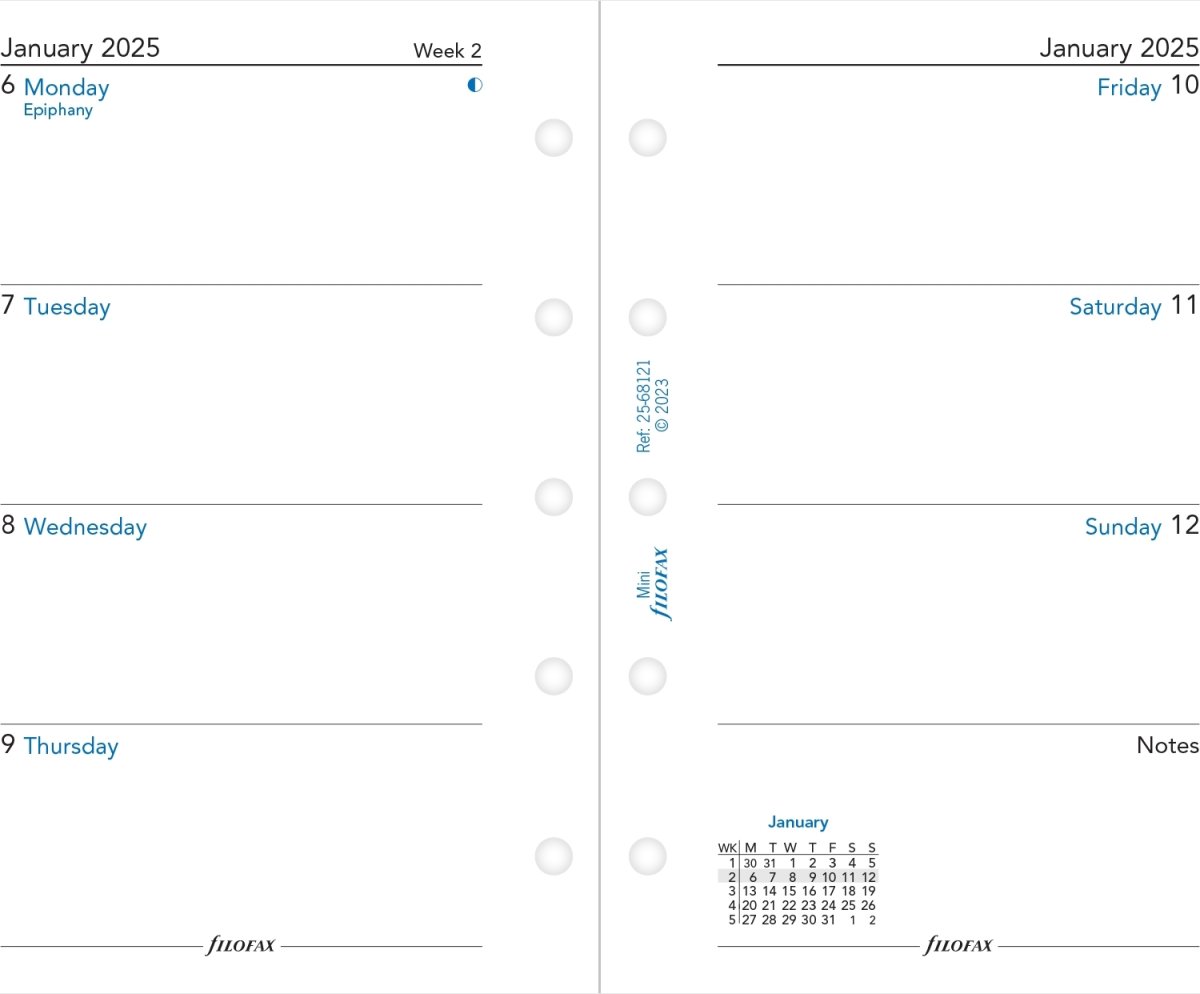 Filofax 2025 Refill | Mini | Uge | Engelsk