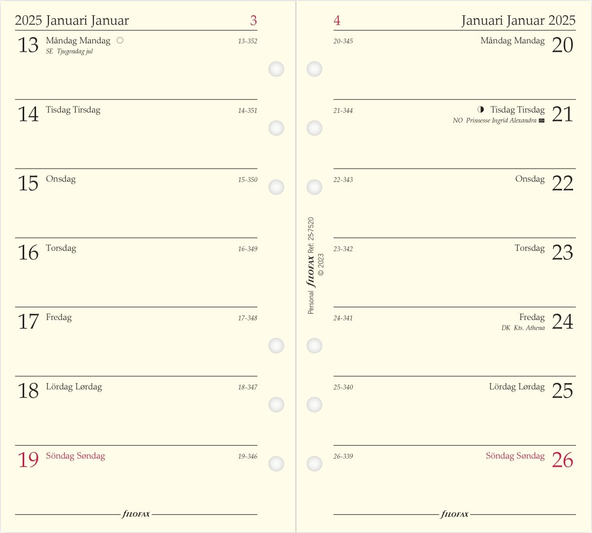 Filofax 2025 Refill | Personal | 2 uger pr. opslag